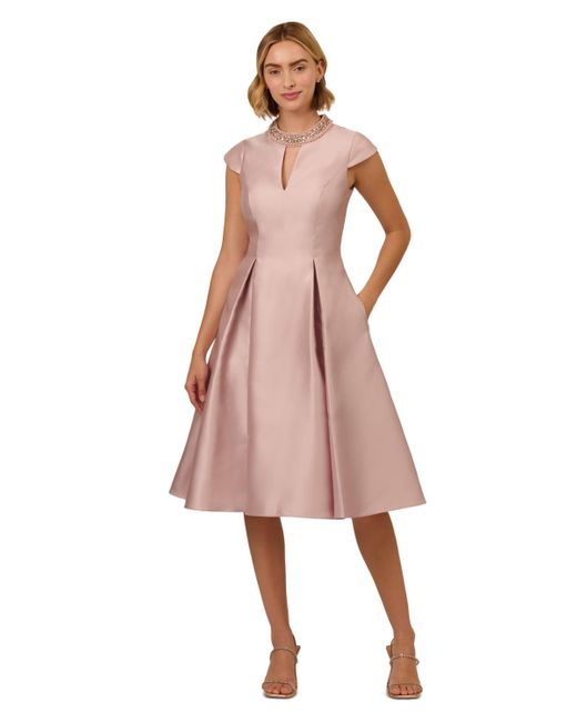 Adrianna Papell Key Hole Mikado Midi Dress in Pink | Lyst