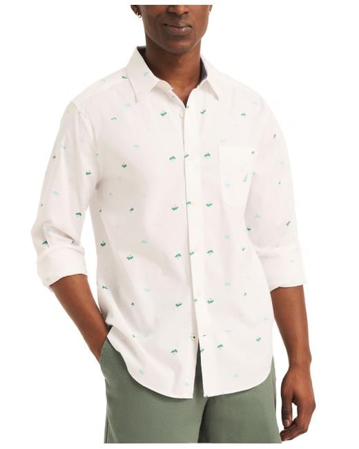 Nautica White Classic-fit Colorful Palm Tree Print Oxford Long Sleeve Shirt for men