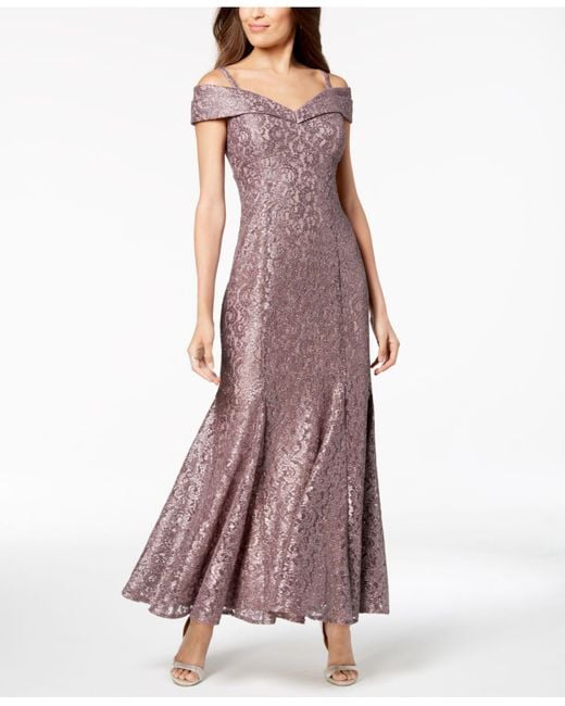 r & m richards illusion shoulder sleeveless lace gown