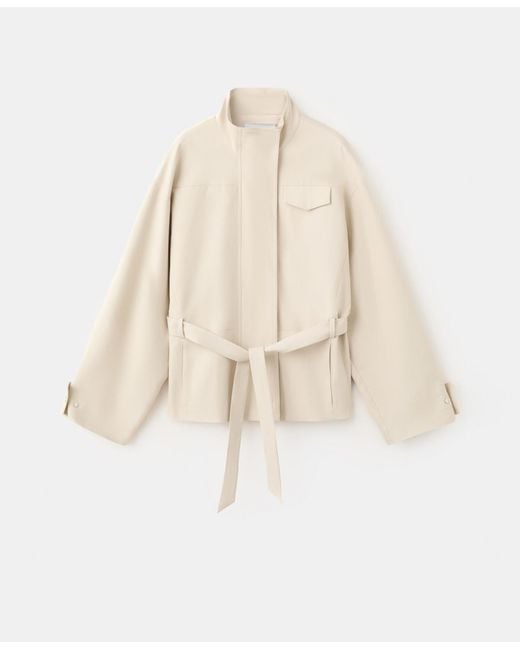 Mango Natural High Neck Belted Jacket