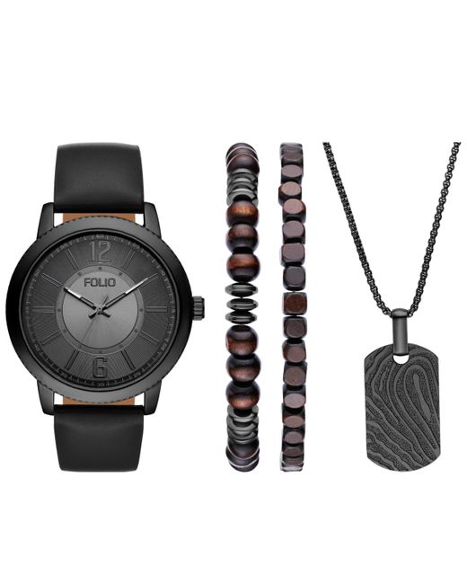 Folio Black Three Hand Polyurethane Watch for men