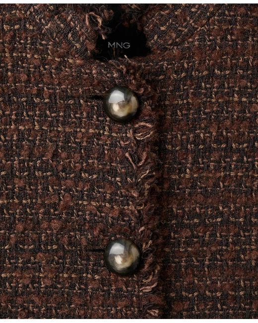 Mango Brown Frayed Ends Tweed Jacket