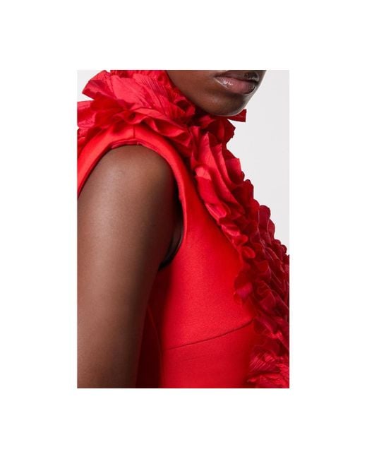 Karen Millen Red Woven Rosette Crop Detail Top