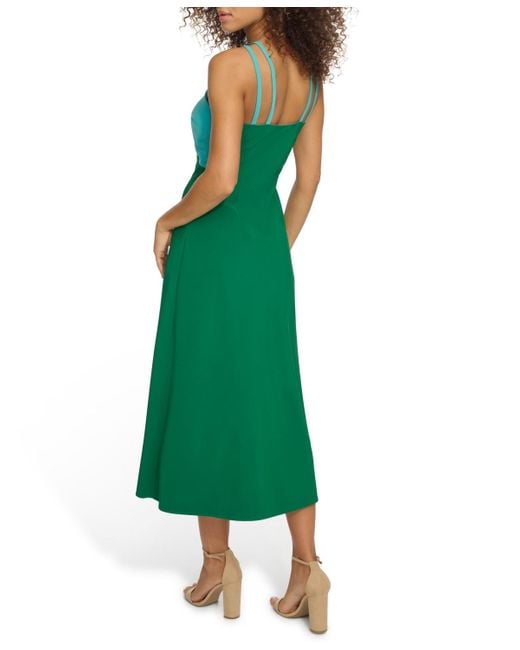 Siena Jewelry Green Strappy Colorblocked A-line Midi Dress