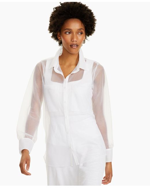 Alfani White Sheer Collared Shirt, Created For Macy's