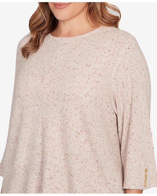 Ruby Rd Natural Plus Size Speckled Heather Rib Knit Top