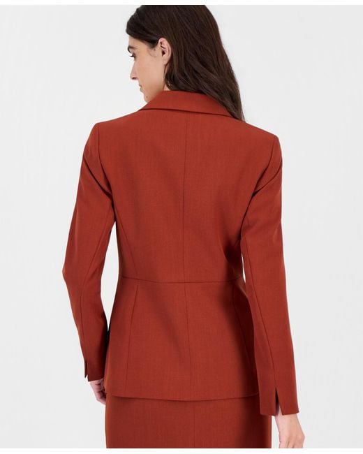 Kasper Red Petite Notch Collar Single-button Shoulder-padding Jacket