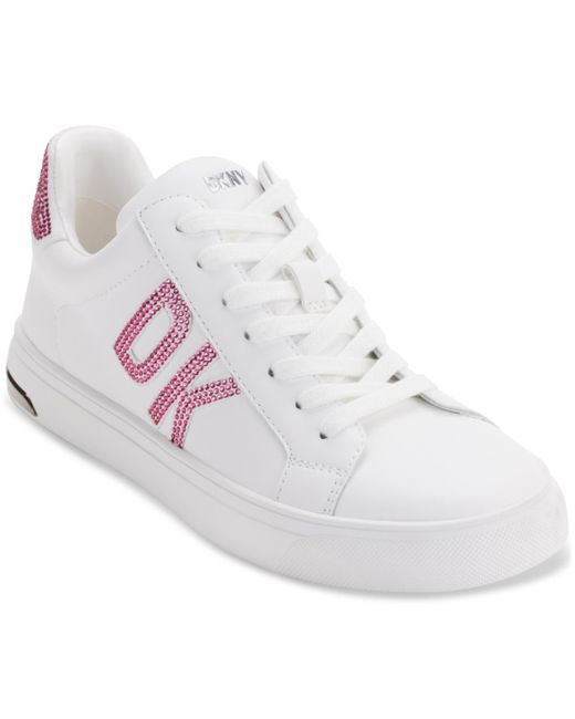 DKNY White Abeni Lace Up Rhinestone Low Top Sneakers