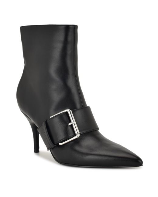 Nine West Black Colin Buckle Strap High Ankle Booties