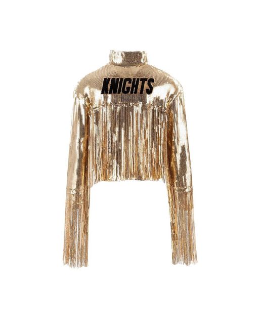 Cuce Metallic Vegas En Knights Cropped Sequin Fringe Jacket