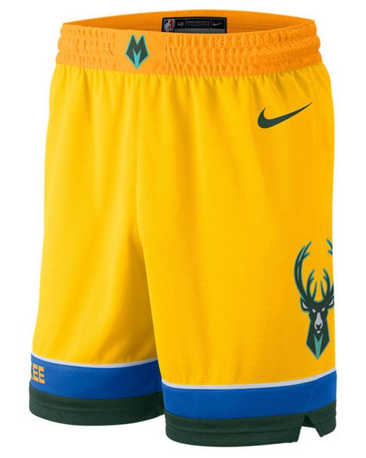 Nike Yellow Milwaukee Bucks City Swingman Shorts for men