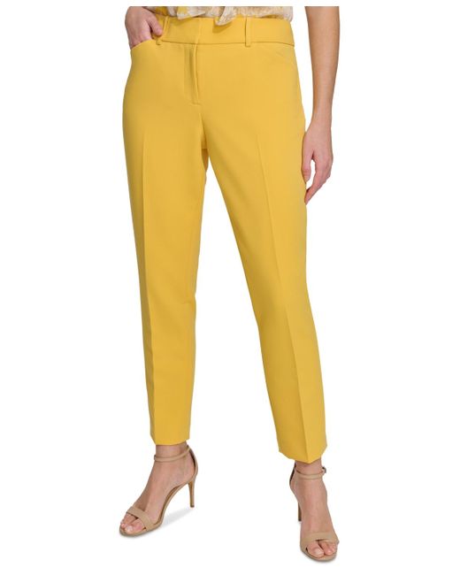 Tommy Hilfiger Yellow Solid Pleated Mid-rise Ankle Pants