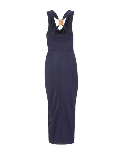 Quiz Blue Disco Cowl Hardware Detail Back Ruched Midi Dress