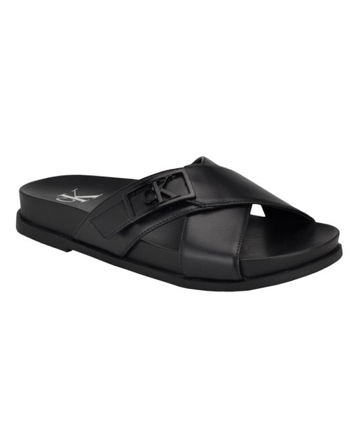 Calvin Klein Black Eandria Criss-cross Flat Casual Sandals