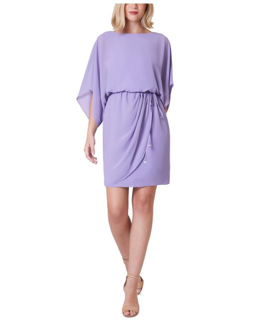 Jessica Howard Purple Petite Boat-neck Blouson-sleeve Dress