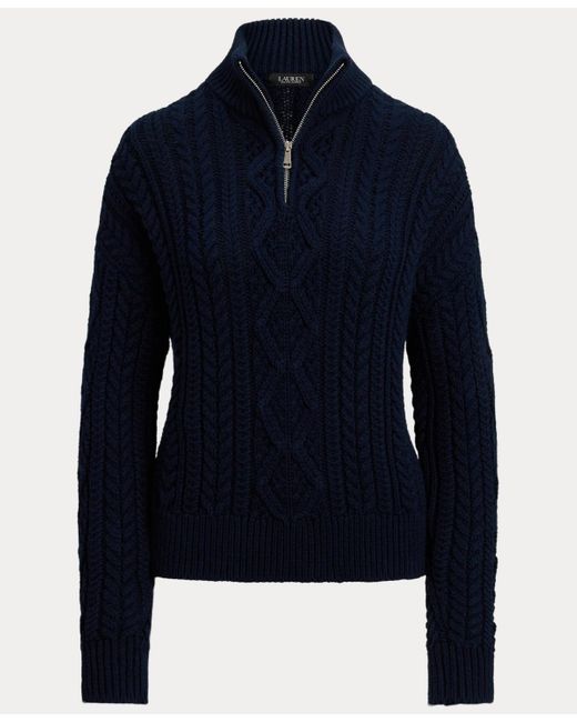 Ralph Lauren Blue Aran-knit Cotton Quarter-zip Pullover