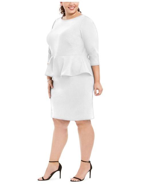 Calvin Klein Plus Size Peplum Sheath in White | Lyst