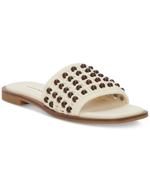 Lucky Brand White Gidya Beaded Slide Flat Sandals