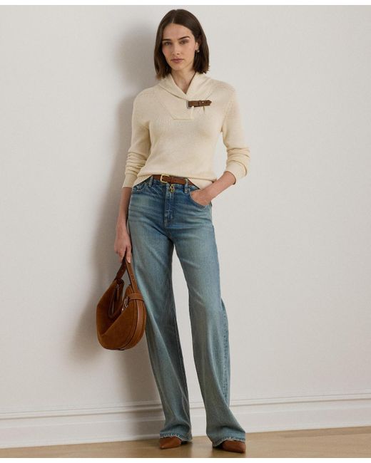 Ralph Lauren Sabree Long Sleeve Buckle-trim Sweater in Natural | Lyst