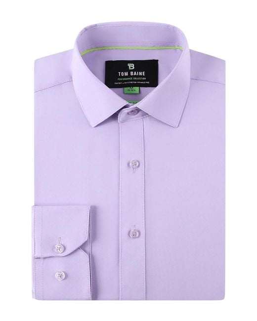 Tom Baine Purple Performance Stretch Solid Button Down Shirt for men