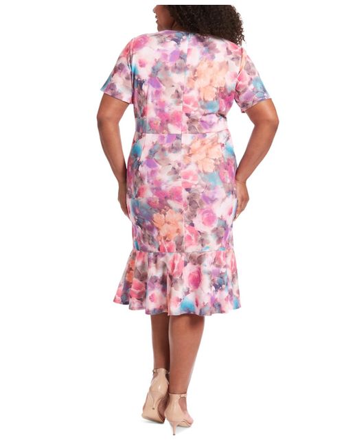 London Times Red Plus Size Twisted Floral Fit & Flare Dress