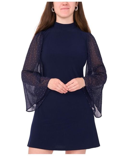 Msk Petite Jersey Bell Sleeves Mock Neck Shift Dress in Blue | Lyst