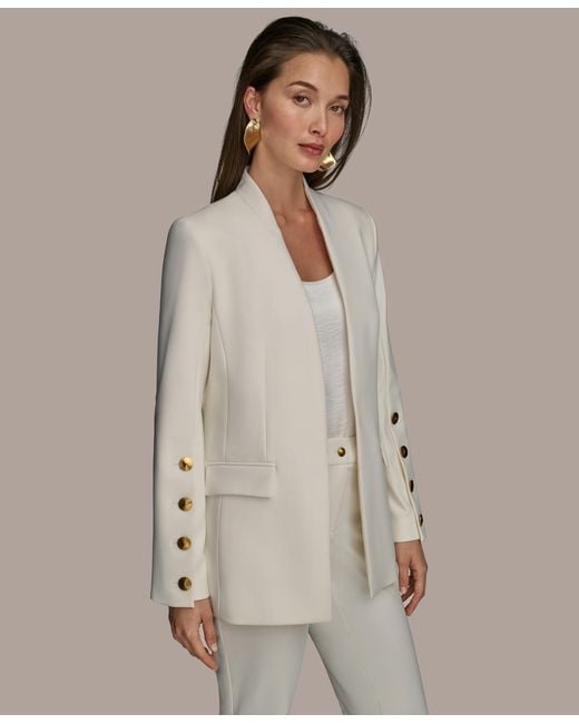 Donna Karan Black Button Sleeve Blazer