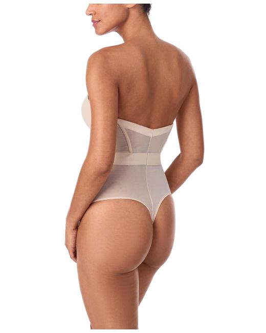 DKNY White Sheers Strapless Mesh-panel Thong Bodysuit Dk6008