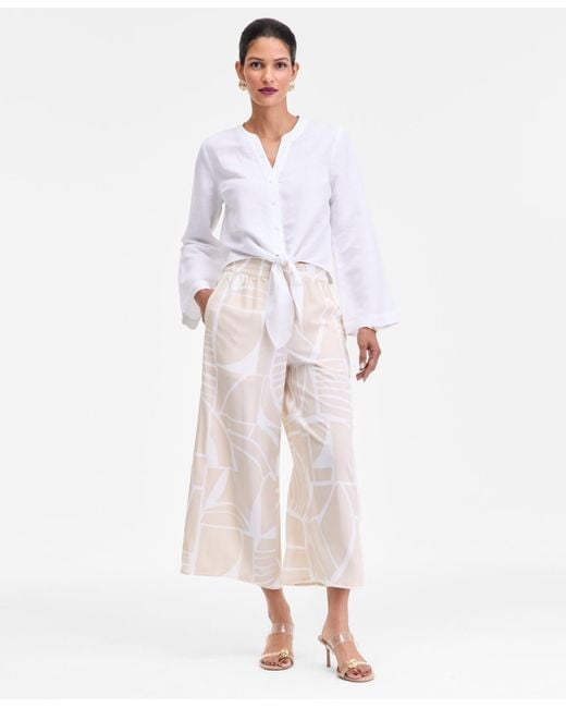 INC International Concepts White Printed Pull-on Wide-leg Pants