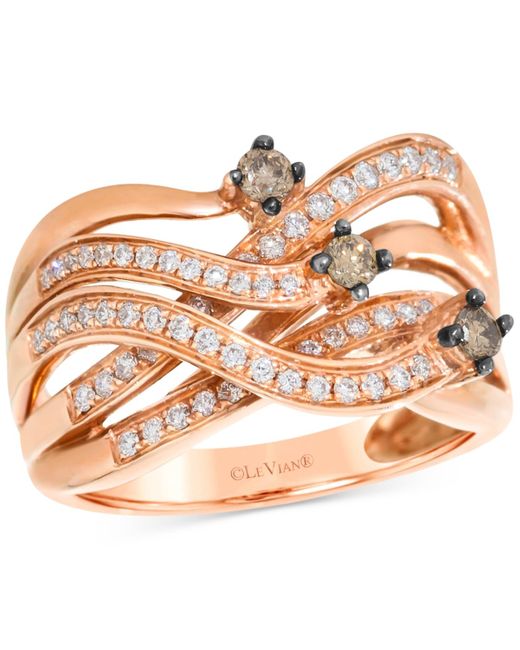 Le Vian Metallic Chocolatier Chocolate Diamond & Vanilla Diamond Multirow Crossover Ring (3/8 Ct. T.w.