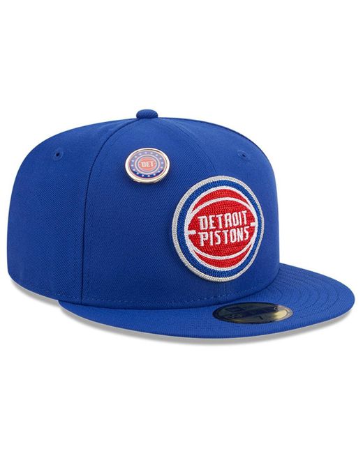 KTZ Blue Detroit Pistons Chainstitch Logo Pin 59fifty Fitted Hat for men