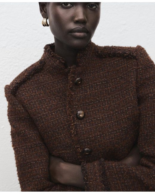 Mango Brown Frayed Ends Tweed Jacket