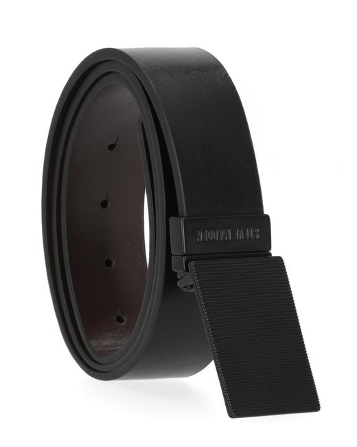 Steve Madden Black 35mm Textured Plaque Buckle Belt for men