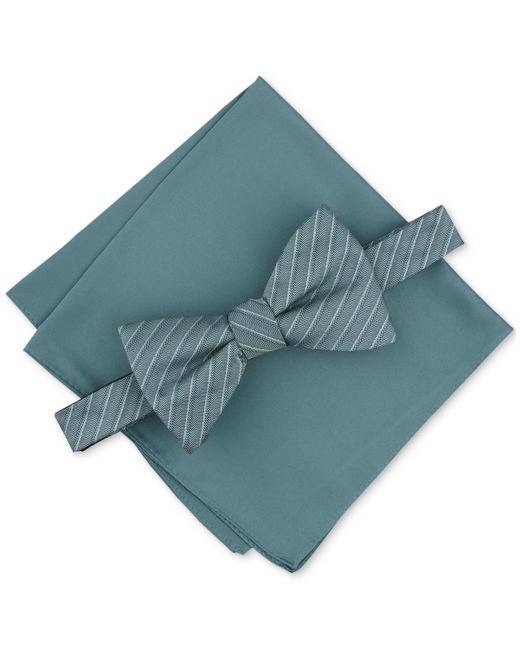 Alfani Blue Ozark Stripe Bow Tie & Dot Pocket Square Set for men