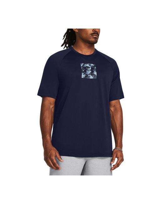 Under Armour Blue Ua Tech Camo-fill Logo Graphic Performance T-shirt for men