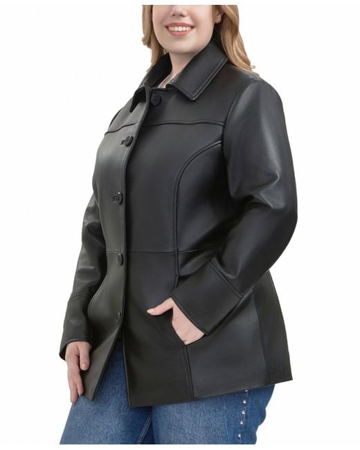 BGSD Black Petite Sofia Leather Car Coat