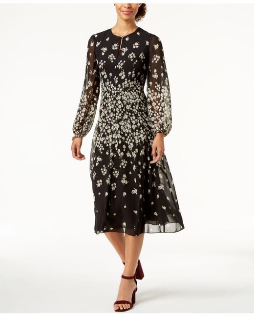 Tommy Hilfiger Black Floral-print Chiffon Midi Dress