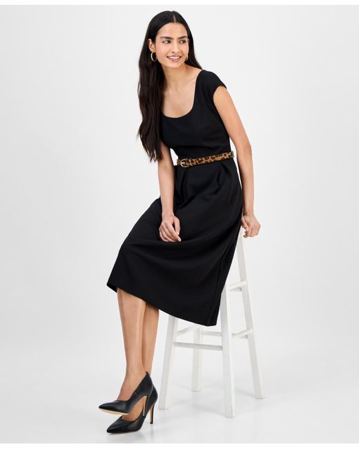 Julia Jordan Black Square-neck Cap-sleeve Fit & Flare Dress