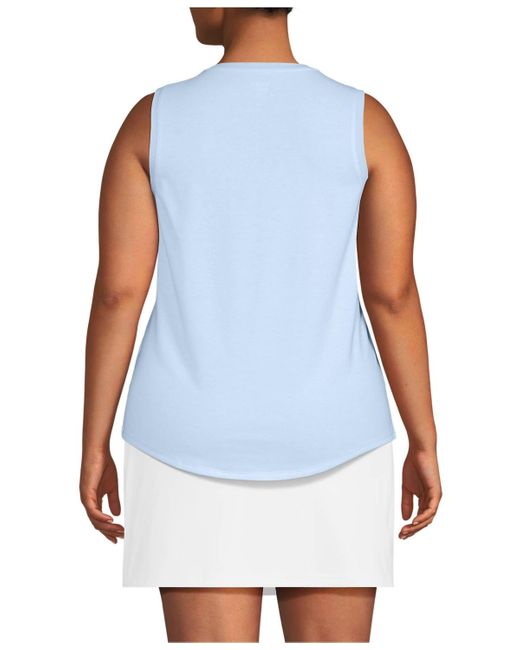 Lands' End Blue Plus Size Sleeveless Power Performance Scoop Neck Curved Hem Tunic Tank