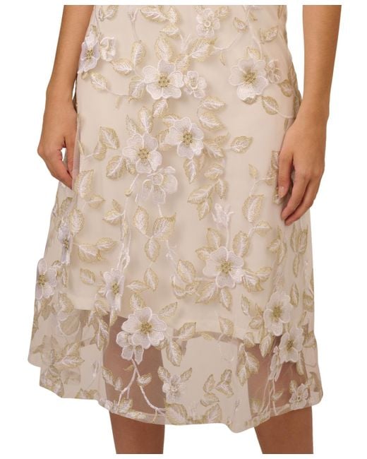 Adrianna Papell Natural Floral Embroidery Illusion Fit & Flare Midi Dress