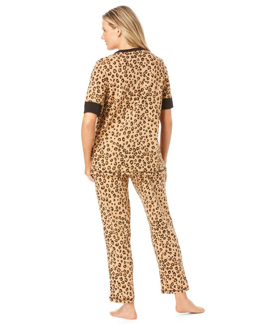 Dreams & Co. Metallic Plus Size Printed Henley Pj Set