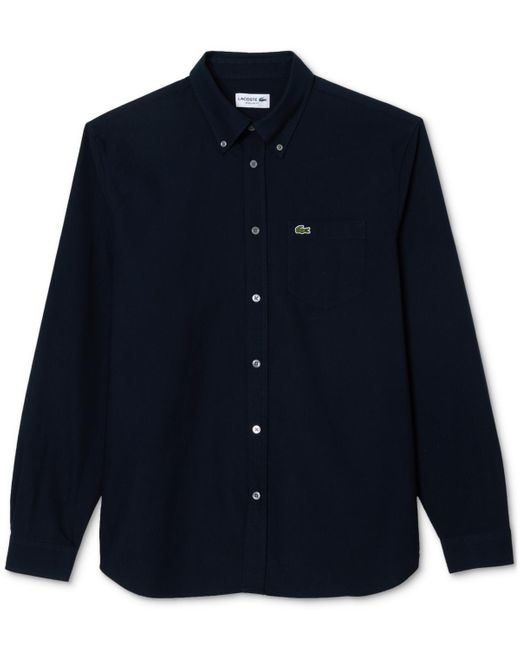 Lacoste Blue Woven Long Sleeve Button-down Oxford Shirt for men