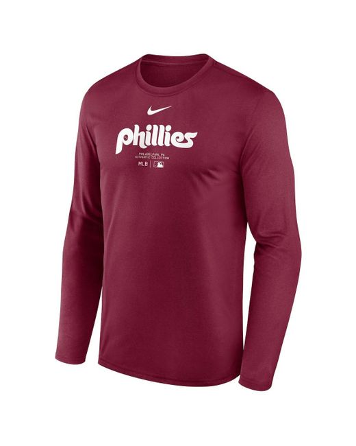 Nike Red Philadelphia Phillies Authentic Collection Practice Performance Long Sleeve T-shirt for men