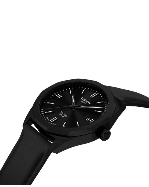 Tissot Swiss Prc 100 Solar Quartz Black Leather Strap Watch 39mm for men
