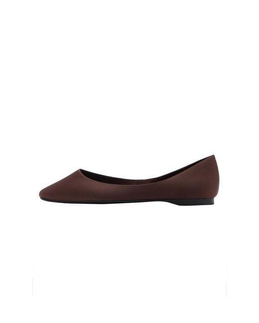 Mango Brown Square-toe Satin Ballet Flats