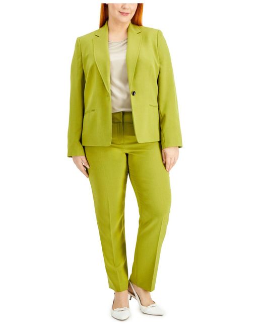 Le Suit Synthetic Plus Size Onebutton Pantsuit in Light Olive (Green