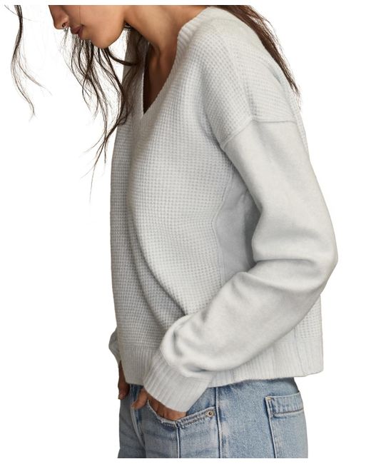 Lucky Brand Gray Waffle V-neck Sweater