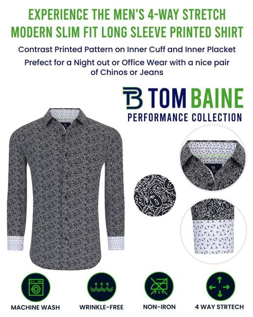 Tom Baine Blue Slim Fit Performance Solid Button Down Shirt for men