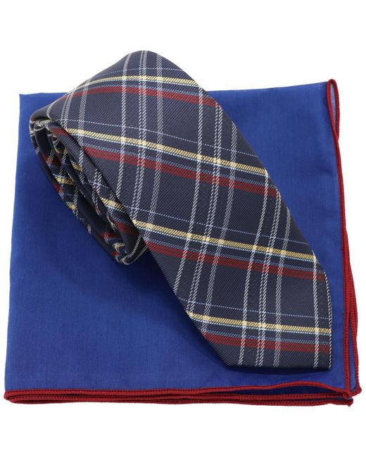 Ben Sherman Blue Â 2-piece Plaid Tie And Pocket Square Half Box Set for men