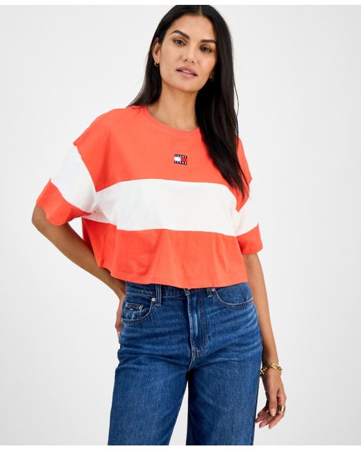 Tommy Hilfiger Orange Colorblock Cotton Crop T-shirt